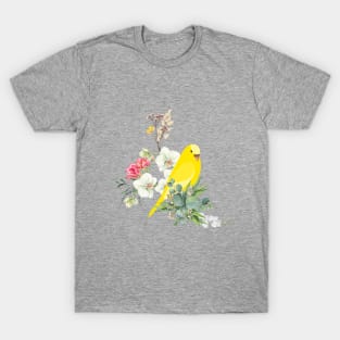 yellow parrot and colorful flowers abstract art T-Shirt